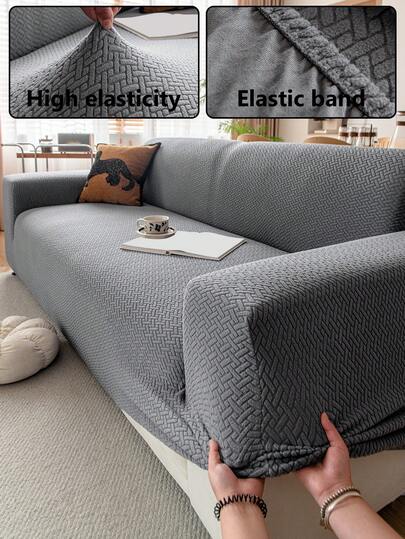 1 件装现代弹力沙发套，全包覆式，宠物友好，可机洗 - 适用于 1/2/3/4/5 座可伸缩沙发，易于安装，防尘防滑，四季皆居装饰面料（深灰色，90-140 厘米，单人座，1 件装）