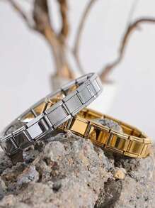 1PC Gold Plated 18k Stainless Steel Elastic Bracelet, Can Be Freely Matched With Patchwork Men's Bracelet. Suitable For Daily Wear