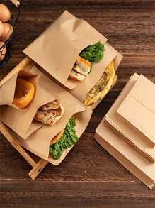 100pcs Thickened Paper Bags, Grease-Proof, Suitable For Snacks, Sandwiches, Hamburgers, Cookies, Pastries - Unbleached, No Closure, Easy-Grip Thin Film Grease-Proof, Suitable For Baking Cookies, Snacks, Sandwiches, Popcorn And Small Gifts, Food Storage Bags, Packaging Bags