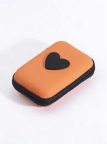 1 pieza Bolsa de almacenamiento portátil con forma de corazón de material EVA, adecuada para organizar cables/auriculares/cargadores/pequeños accesorios digitales/monedas