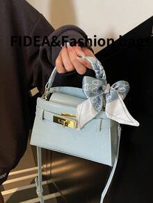 新款时尚女士手提包，纯色简约鳄鱼压纹高品质单肩包，配围巾，优雅搭配，适合约会、购物，用途广泛