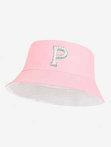 1pc Women's Fashionable 26 Pearl Letter Bucket Hat, Versatile Outdoor Sun Hat, Suitable For Spring & Summer Daily Wear, Outdoor Camping, Hiking, Street Style Matching, Great Gift - Pink - View 24