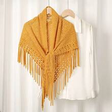 1 pieza Bufanda de punto con borla triangular de color liso para mujer, chal envolvente apto para todas las estaciones, regalo para mujer - Camel - Ver 7
