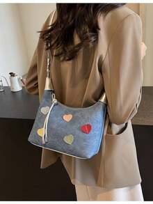 2025 Spring Casual Sweet Pastel Heart Pattern Ladies Shoulder Crossbody Underarm Bag - A Beige - View 7