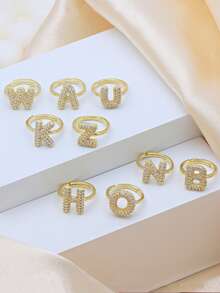 泡泡可爱26字母戒指女款气球镀金锆石A-Z字母开口可调节戒指美观婚礼珠宝礼物 - 字母戒指 - 查看 9