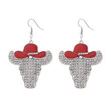 1 Pair Cowboy Style Earrings, Multi-Color Rhinestone Studded Bull Head Design Earrings - Cowboy Bull Head Earrings - View 13