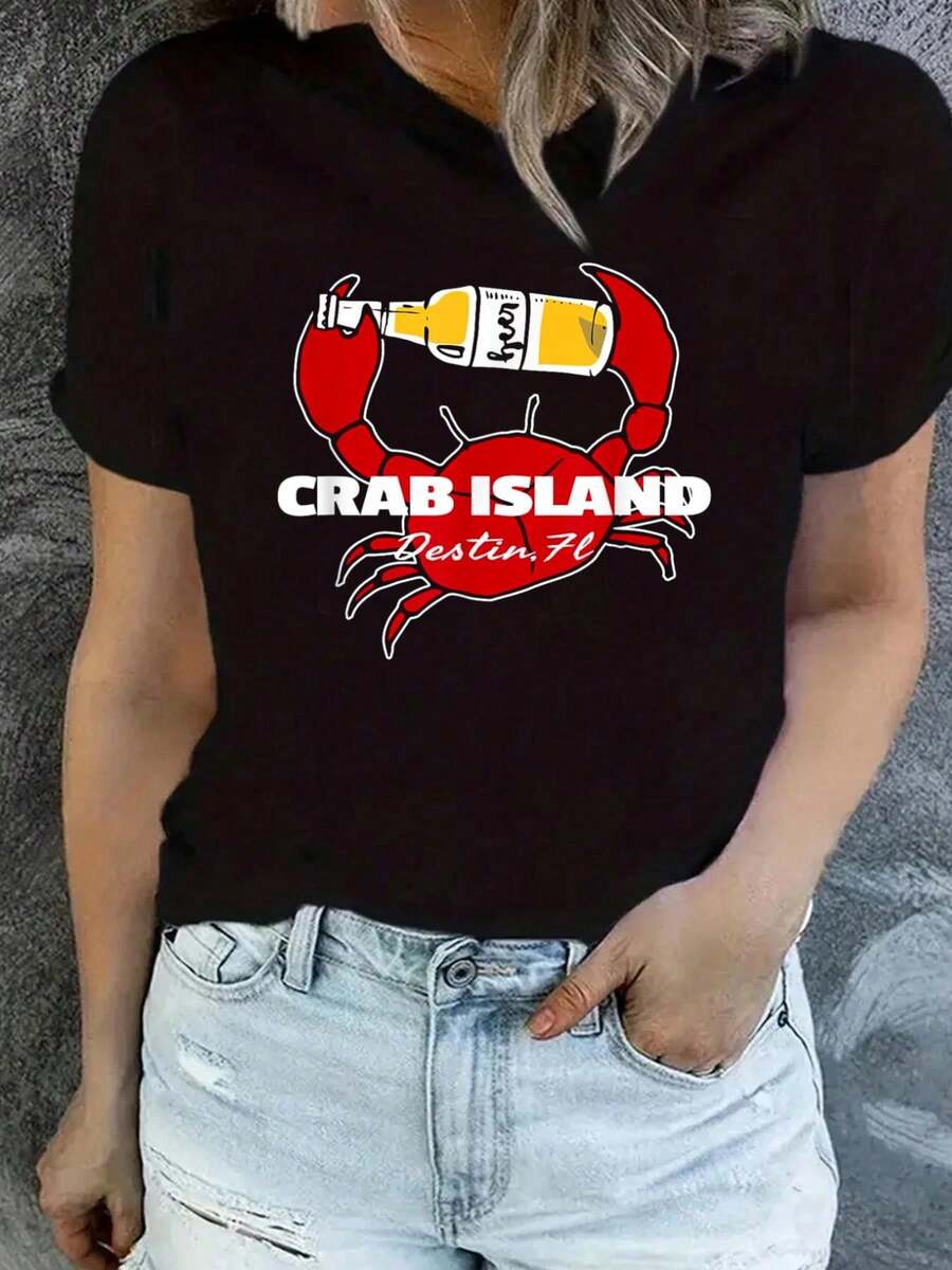 Crab Island Destin, FL Party Sandbar Souvenir T-Shirt T-Shirt - Black - View 1