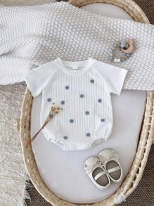 Newborn Baby Girl Sweet Embroidered Ditsy Floral Short Sleeve Romper, Summer