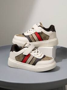 Kids/Teen Unisex Low-Top Sneakers, Flat Comfortable Colorful Striped Shoes With Hook And Loop Closure, Soft Casual Skateboard Shoes For Children - Brown - View 2