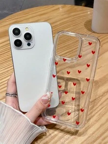 1pc Red Heart Pattern Transparent Shockproof Phone Case, Compatible With IPhone & Galaxy Cases, Phone Cases, Galaxy Protective Cover Compatible With IPhone 17/17 Pro/17 Pro Max/16/16 Pro Max, Suitable For Personal Use Or As A Gift - Multicolor - View 5