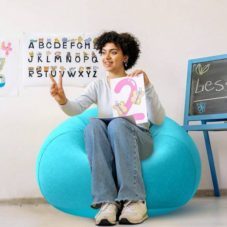 Bean Bag Chairs Blow Up Chairs Camping Chairs Inflatable Lazy Sofa Folding Portable Inflatable Chair For Living Room Bedroom Reading Room(Dark Blue,2 Pcs) - Hồ Xanh - Xem 5