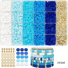 1 boîte de perles en argile bleue pour la fabrication de bracelets, perles de style océan bleu de 6 mm pour bracelets d'amitié. Kit de fabrication de bijoux avec cordon élastique en cristal. Matériel pour bracelet DIY comprenant fausse perle, poterie douce, polymère, lettrage, septums d'étoile de mer et coquillage