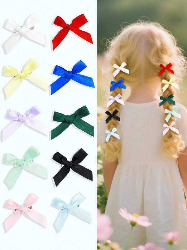 10PCS Hair Bows For Girl Hair Ribbon For Hair Small Hair Bows Clips Small Satin Hair Clips Mini Bows Hair Barrettes Hair Accessories For Girl Girls Valentine's Day