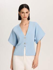 Women's Casual Solid Color Front Button Cardigan, Suitable For Summer And Autumn - Baby Blue - View 6
