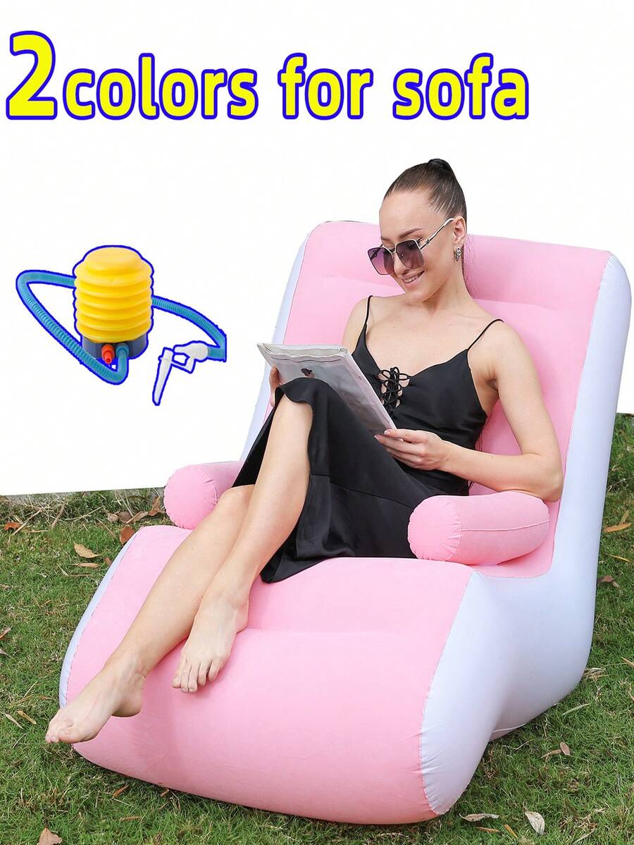 Slouchy Inflatable Sofa Inflatable Deck Chair Flocking Backrest Inflatable Couch Suitable For Indoor And Outdoor Use Home Terrace Garden Swimming Pool Camping(With Air Pump) - Coffee - View 1