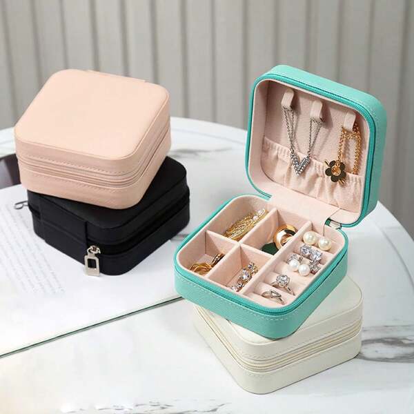 1pc Mini Jewelry Travel Case, PU Leather Travel Jewelry Organizer Box, Small Portable Portable Jewellery Storage Holder For Women Rings Earrings Necklaces Bracelets For Women Storage Organizer Travel Essentials Back To School Dormitory Storage