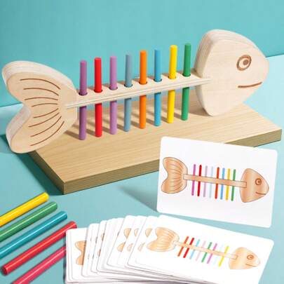 Wooden Fish Bone Sorting Game | Color Recognition/Hand-Eye Coordination Exercise/ Wooden Educational Toy