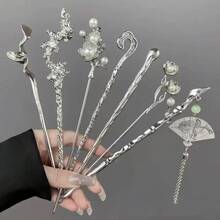 6pcs Chinese Style Hair Clips & Accessories Set, French Minimalist Casual Fashion Retro Zinc Alloy Material Hanfu Headpieces, New Chinese Style Bun Hairpin, Tassel Hairpin, Ancient Costume Headpiece, High-End Quality, Ideal Valentine's Day Couples Gift, Bestseller, Bun Extension, Pins For Hair