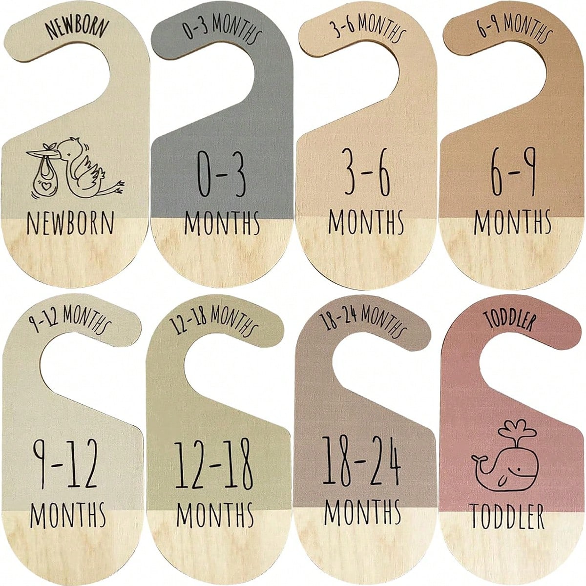 8 pezzi Divisori in legno per armadio neonato, Decorazione colorata per cameretta, Divisori organizer per appendere vestiti neonato, Adatti per