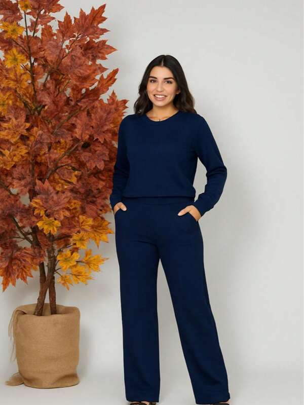 Conjunto Moletinho Calça pantalona e Blusa manga longa
