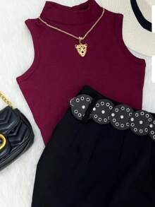 Casual Summer Turtleneck Tank Top - Gỗ đỏ - Xem 2