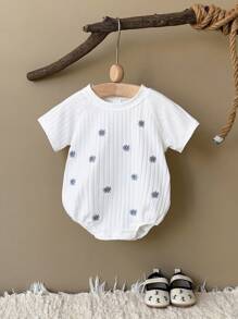 Newborn Baby Girl Sweet Embroidered Ditsy Floral Short Sleeve Romper, Summer