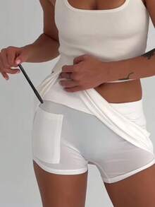 Women's Mini Skorts Casual Stylish Simple Solid Low Rise Short Skirt For All Seasons - White - View 2