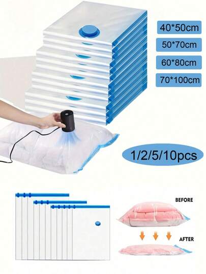 1-10pcs Compression Bags For Travel, Travel Accessories, Space Saver Bags, Vacuum Storage Bags For Travel Essentials, Travel And Home Packing Organizers (Blue) Clothes Storage Clothes Organizer Travel Organizer Bag Set Travel Storage Bag Set Packaging Bag Back To School School Bag Travel Essentials Travel Organizer For Beach Summer Vacation