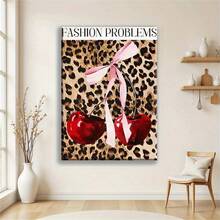 1/3 件套复古迪斯科拼贴画带框、无框墙面艺术 - 红色豹纹嘴唇和复古心形帆布装饰，带有大胆黑/白色点缀的装饰艺术风格海报，室内/室外可用于客厅、卧室、办公室、农舍、音乐室装饰 - 彩色 - 查看 2