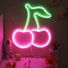 1 pieza Señal de neón de cereza, decoración de pared con alimentación USB, con control de interruptor, adecuado para decoración del hogar, dormitorio, comedor, bar, tienda de frutas, boda, fiesta de cumpleaños, lámpara de decoración de sala de juegos - cereza - Ver 11
