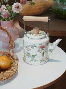 1 Set 1.2L Retro Floral Enamel Teapot, Milk Pot, Lid Cup, Square Pot, Coffee Pot, Handmade Tea Infuser Pot, Household Boiling Water Enamel Pot, Desktop Decorative Enamel Pot, Enamel Pot As Gift For Friends And Elders, Enamel Pot That Can Be Directly Heated In The Kitchen Back To School