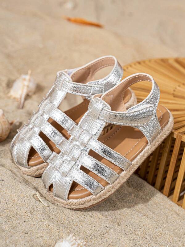 1 Pair Of Classic Gold Girls' Shoes, Rope Weaving Design, Versatile, Fashionable, Cute Baby Sandals, Princess Toddler Shoes, Children's Round Toe Soft Soles, Spring, Summer, Autumn