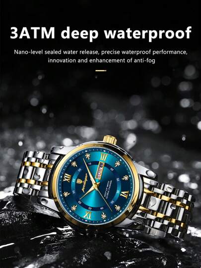 POEDAGAR 1pc Business Men Quartz Dual Date Stainless Steel Wrist Watches, Waterproof Luminous Man Wristwatch, Luxe Horloge Work Occasions, view 6