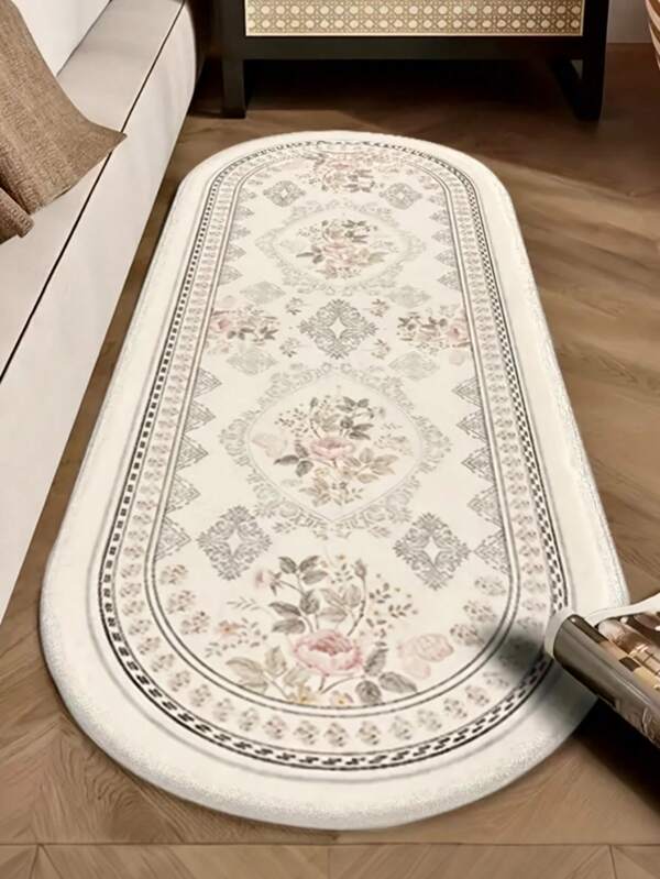 Tappeto di lusso in finta lana con motivo floreale, zerbino pastorale con fiori per comodini, adatto per ingresso, lavabile in lavatrice, adatto per decorazione di soggiorno, sala da pranzo, camera da letto, piccolo tappeto, tappeto, zerbino da esterno, zerbino da giardino, tappeto da soggiorno