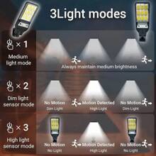 1 Peça Luz Solar de Rua a Prova d''Água com LED de Iluminação e Sensor de Movimento, 3 Modos de Iluminação Inteligente com Controle Remoto, Adequada para Jardim, Quintal, Estrada, Cabana, Pátio, Iluminação Solar Externa