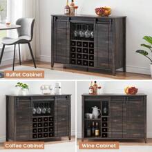 LIZHOUMIL Farmhouse Home Bar Cabinet With Storage, 47.2 Inch Large Home Bar Unit With 8 Wine Racks, Indoor Wine Bar And Liquor Bar Cabinet With Barn Door And Footrest For Dining Room