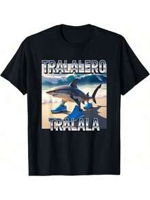 Tralalero Tralala Shark Meme, Funny Italian Brainrot Meme T-Shirt 100% Cotton Summer T-Shirt For Womenrap Rock Signature Print T-Shirt Holiday Commemorative T-Shirt - Black - View 1