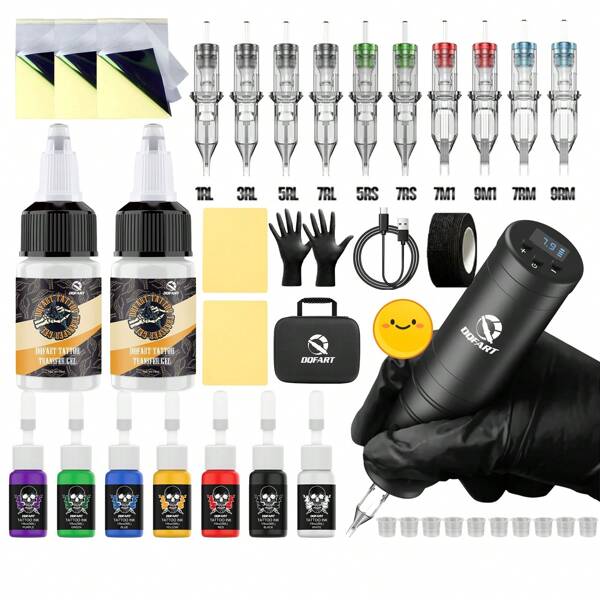 DQFART Wireless Tattoo Gun Kit, Built-In 1500MAH Tattoo Machine, Tattoo Needle, Tattoo Ink And Various Tattoo Supplies, Is A Complete Tattoo Kit. Suitable For Beginners And Tattoo Artists, And Also A Perfect Holiday Gift For Family, Friends, And Lovers (Black)