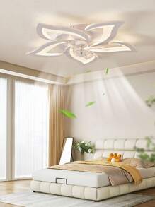 220V White LED Ceiling Fan Light - 5 Heads With Petals, Suitable For Living Room, Bedroom, Dining Room, Indoor Home Lighting Decoration, Wind Speed 1-6 Adjustable, With Remote Control