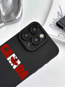 CANADA Maple Leaf Pattern Phone Case, Sleek Black Texture With Canadian Maple Leaf Elements Lens Protection, , Shock-Resistant And Fashionable TPU Phone Case, Compatible With IPhone And Galaxy Series