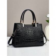 Stylish Ladies' Handbag In New Crocodile Pattern Style, Versatile Design With High-Quality Feel And Large Capacity, Can Be Used As A Shoulder Or Crossbody Bag. - Black - View 2