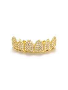 1 Set Hip Hop Rap Style Shiny Grillz Teeth Cap For Top & Bottom Grill, Suitable For Daily Wear By Men & Women - Multicolor - View 6