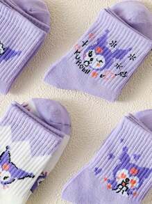 Sanrio 5 paires de chaussettes style 4 saisons Carto Anime, chaussettes mi-mollet bleues style Collège JK mignons avec motifs hello kitty, Kuromis, Cinnamorolls, My Melody, Pochaccos, Pom Pom Purins (Certaines parties peuvent être aléatoires)