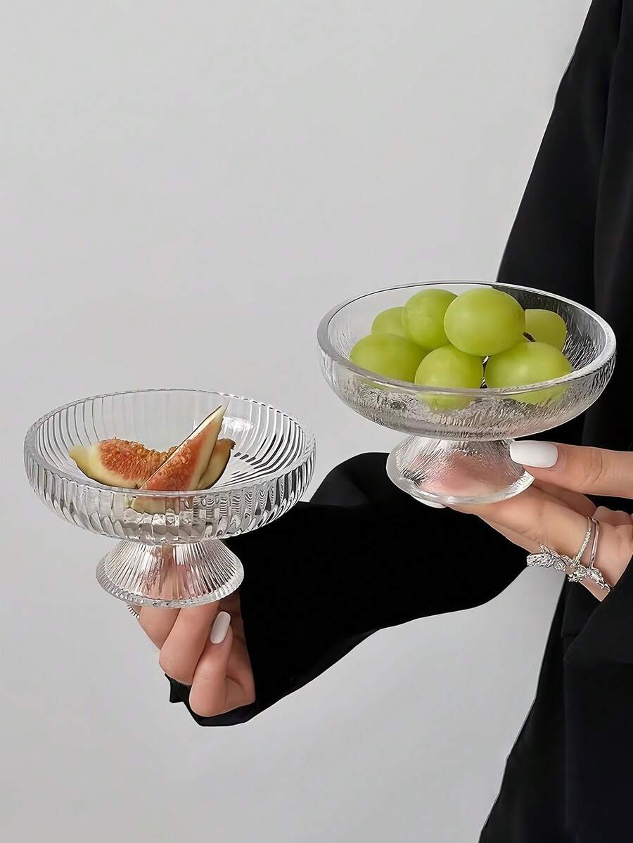 1 件 Ins 风格水果盘，高品质冰川玻璃底座盘，家用水果/零食托盘，优雅的下午茶甜点/蛋糕盘 - 無色 - 查看 1