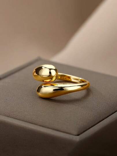 Anelli in acciaio inossidabile con perle lisce doppie per donna, anelli da fidanzamento/matrimonio geometrici in colore oro, regali di gioielli estetici per la coppia