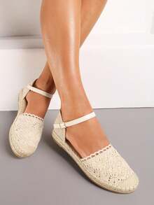 Women Boho Solid Color Espadrilles Flat Shoes, For Summer - Beige - View 1