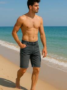 MEN'S SHORTS Tropical Print Summer Fit Zipper Button Backless - Light Grey - View 2