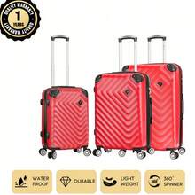 European Brand French Design 3pcs ABS Luggage Set 20+24+28 Inch, Expandable Large Capacity, Silent Spinner Wheels, Secure Lock, Waterproof & Durable, 1 Year Quality Warranty, Travel Essential, Holiday Must-Have, Elegant, Fashion Basic, Lightweight & Comfortable For Family Vacation, Special Gift, Top Item, Spring/Summer Bright Color Contrast, Unisex, Affordable For Low-Cost Airline Hand Luggage/Carry-On - Red - View 1