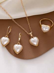 5pcs Women's Jewelry Set, Fashionable And Simple Love Pearl Women's Bracelet, Necklace, Earrings, Ring Women Jewelry Set, Suitable For Daily Wear, Gift For Friends