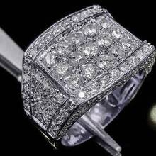 A New Fashionable, Light Luxury, Atmospheric Hip-Hop Style Men's Inlaid Artificial Diamond Decorative Ring - Bạch kim - Xem 1